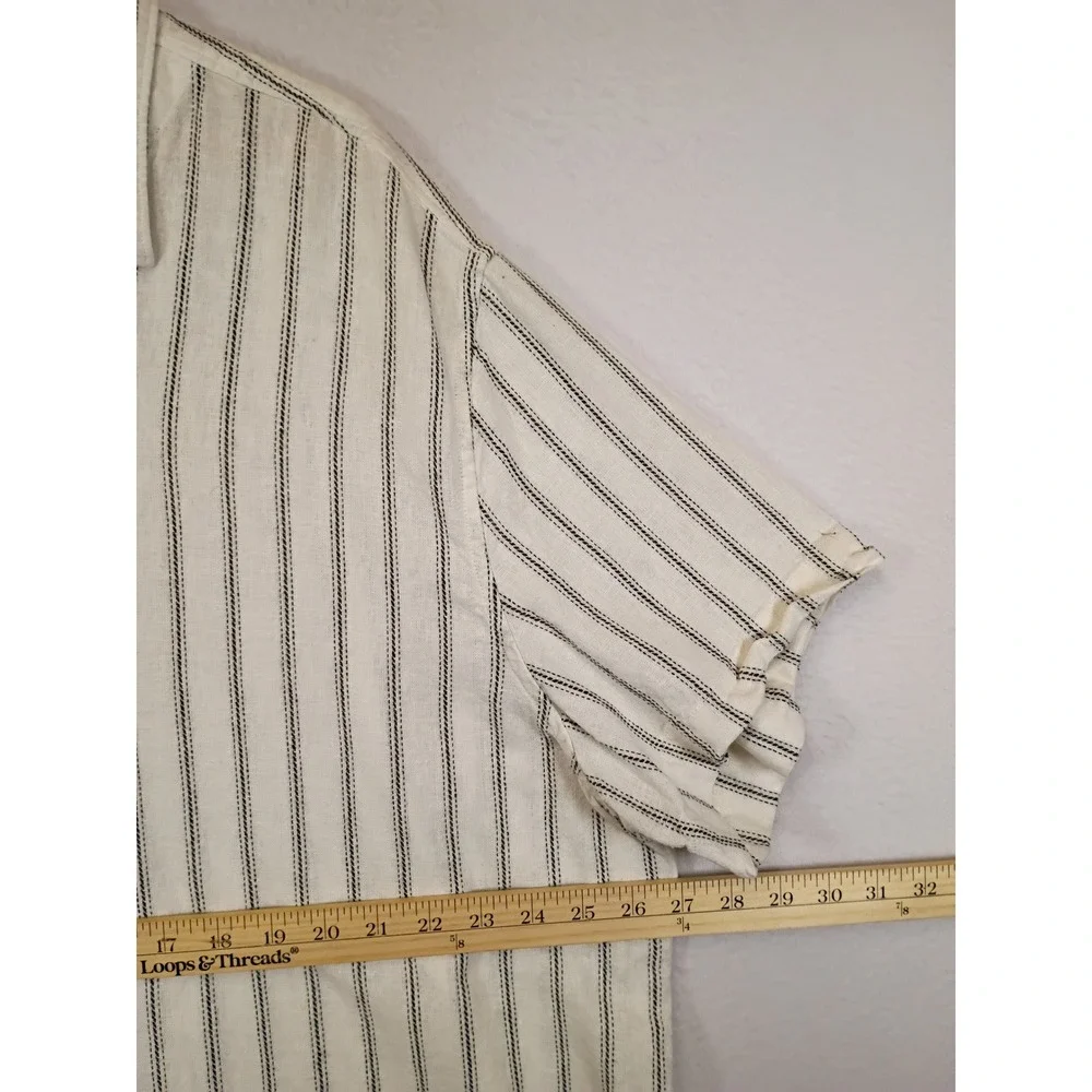Coastal Banana Republic Mens XXL White Black Striped Linen Blend Camp Shirt